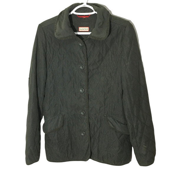 Hunter Women's Classic Quilted Front Button Jacket Size 4 Green Long Sleeve - Picture 3 of 8